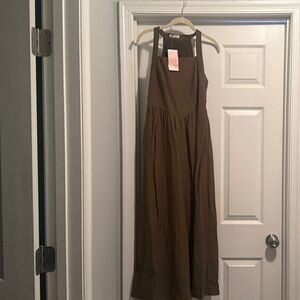 Women’s Brown Maxi Dress with Square Neck